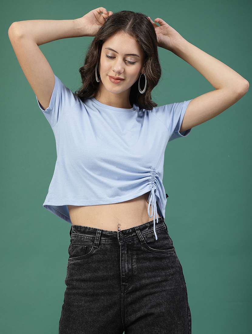 light blue cotton jersey crop top