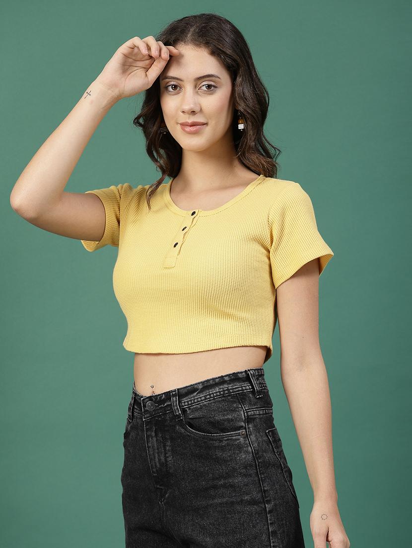 yellow cotton crop top - 21276107 - Standard Image - 2