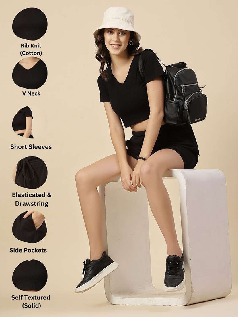 black cotton top and shorts co-ord set - 21276119 -  Standard Image - 2