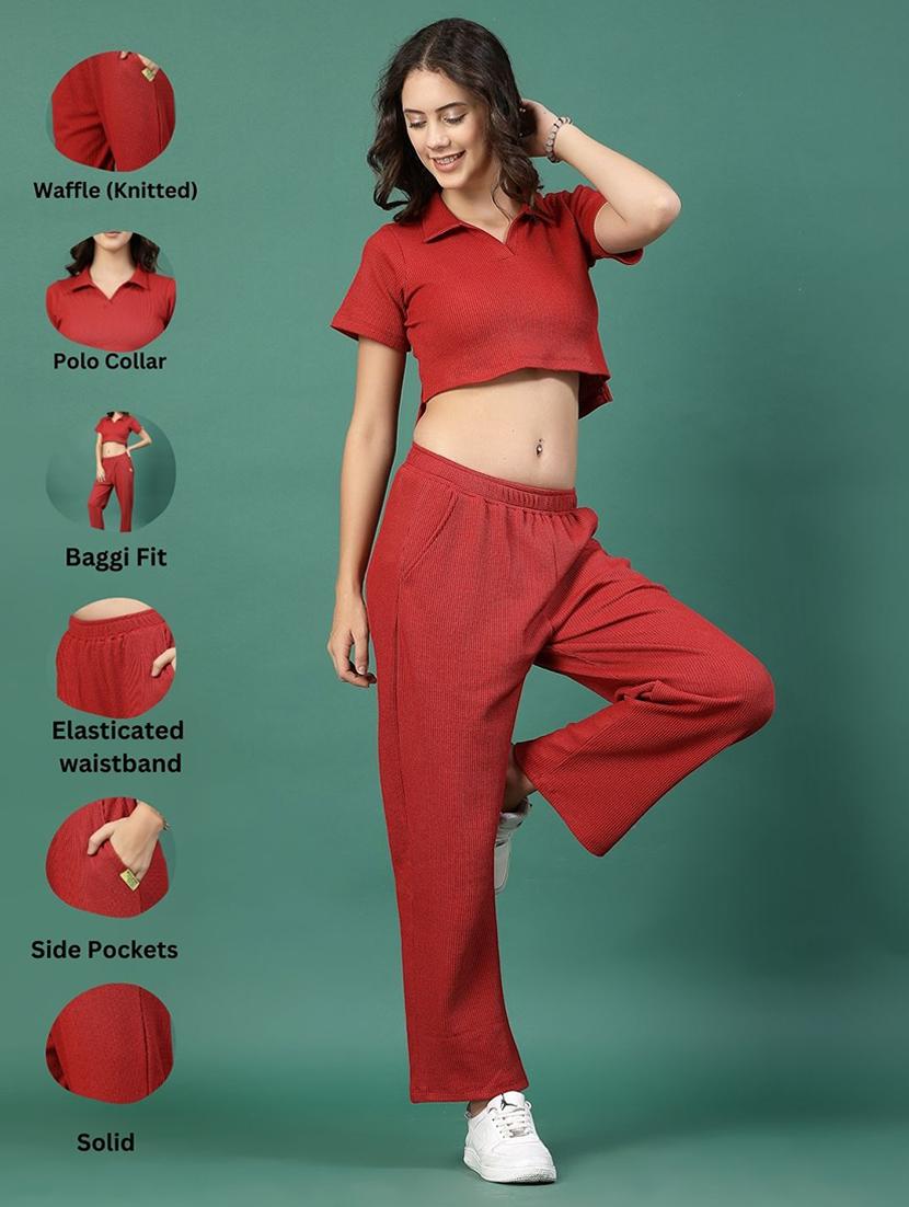 red cotton top & trouser co-ord set - 21276128 - Standard Image - 2
