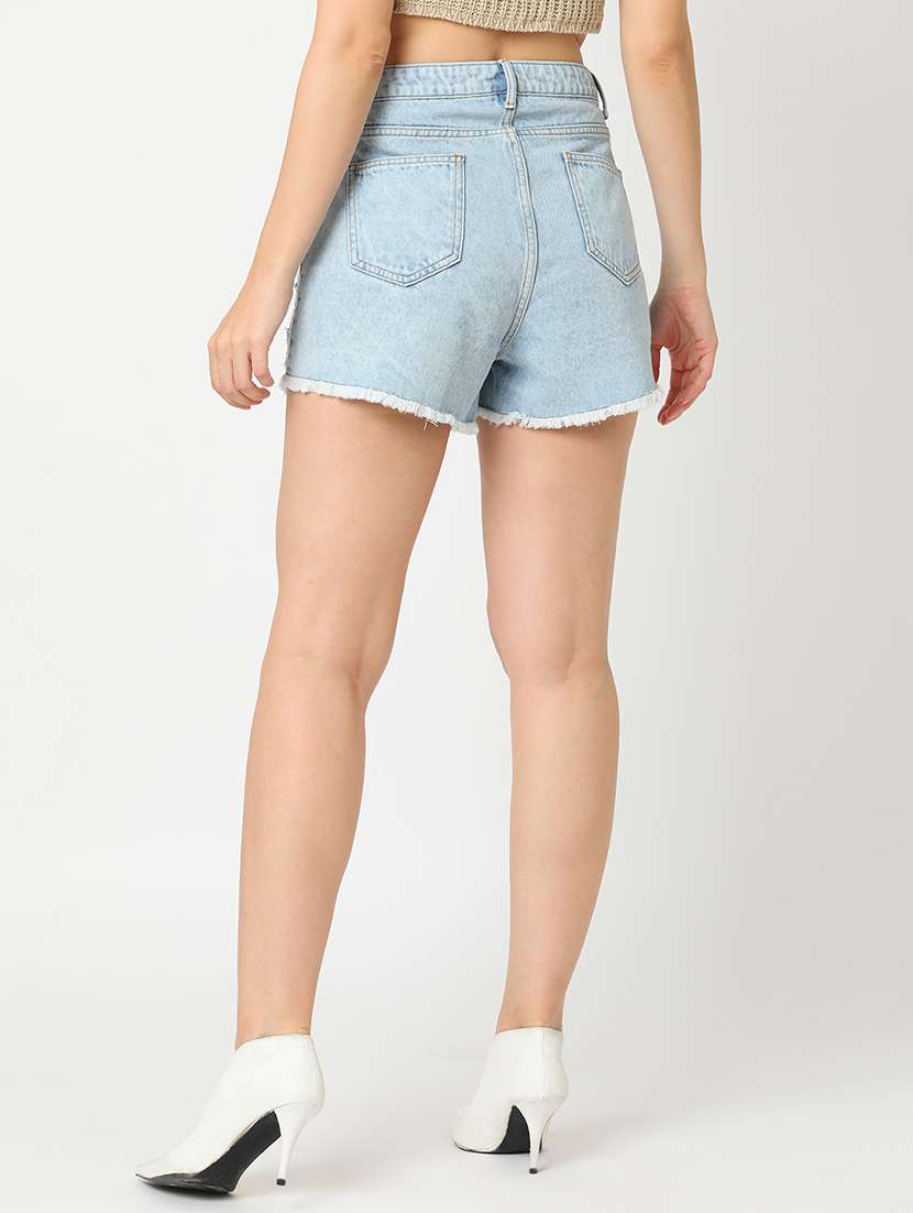 globus women light blue mid rise washed distressed denim shorts - 21276141 -  Standard Image - 2