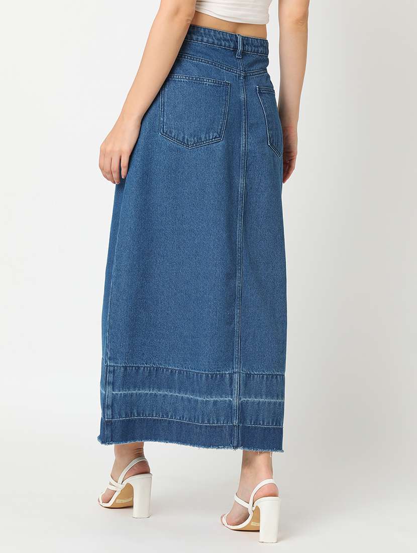 globus women med blue washed denim front slit a-line midi skirt - 21276147 -  Standard Image - 2