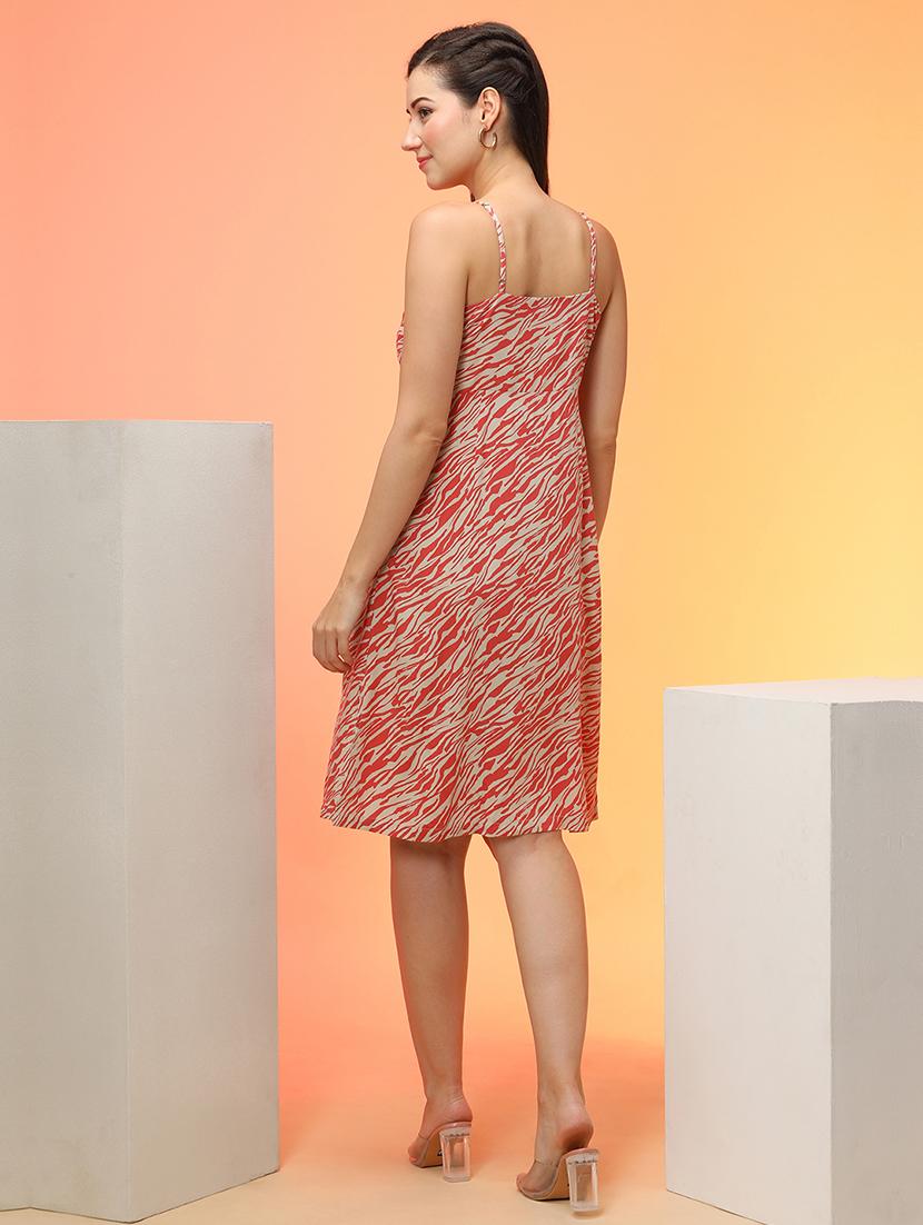 globus women brown animal print knee-length a-line dress with tie-up neck - 21276163 - Standard Image - 2