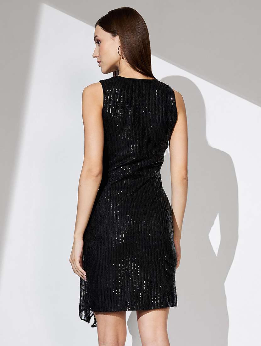 globus women black wrap neck sequinned mini bodycon party dress - 21276170 -  Standard Image - 2