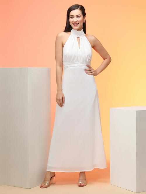 globus women white halter neck tie-up back fit & flare maxi dress - 21276177 -  Standard Image - 0