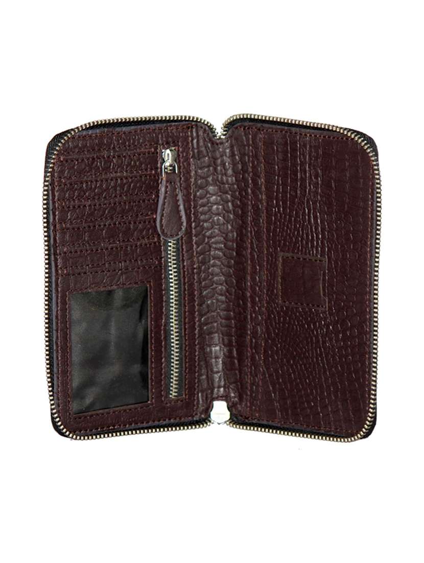 brown leather croco embossed zipper wallet - 21276374 -  Standard Image - 2