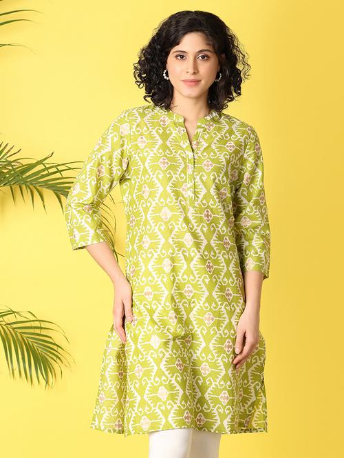 green printed straight kurta - 21276468 -  Standard Image - 0
