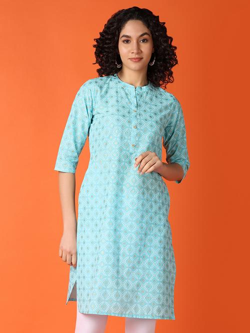 women printed three quarter sleeve straight kurta - 21276480 -  Standard Image - 0
