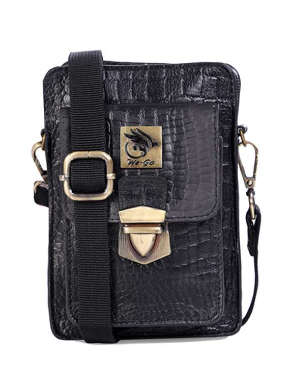 black leather sling bag