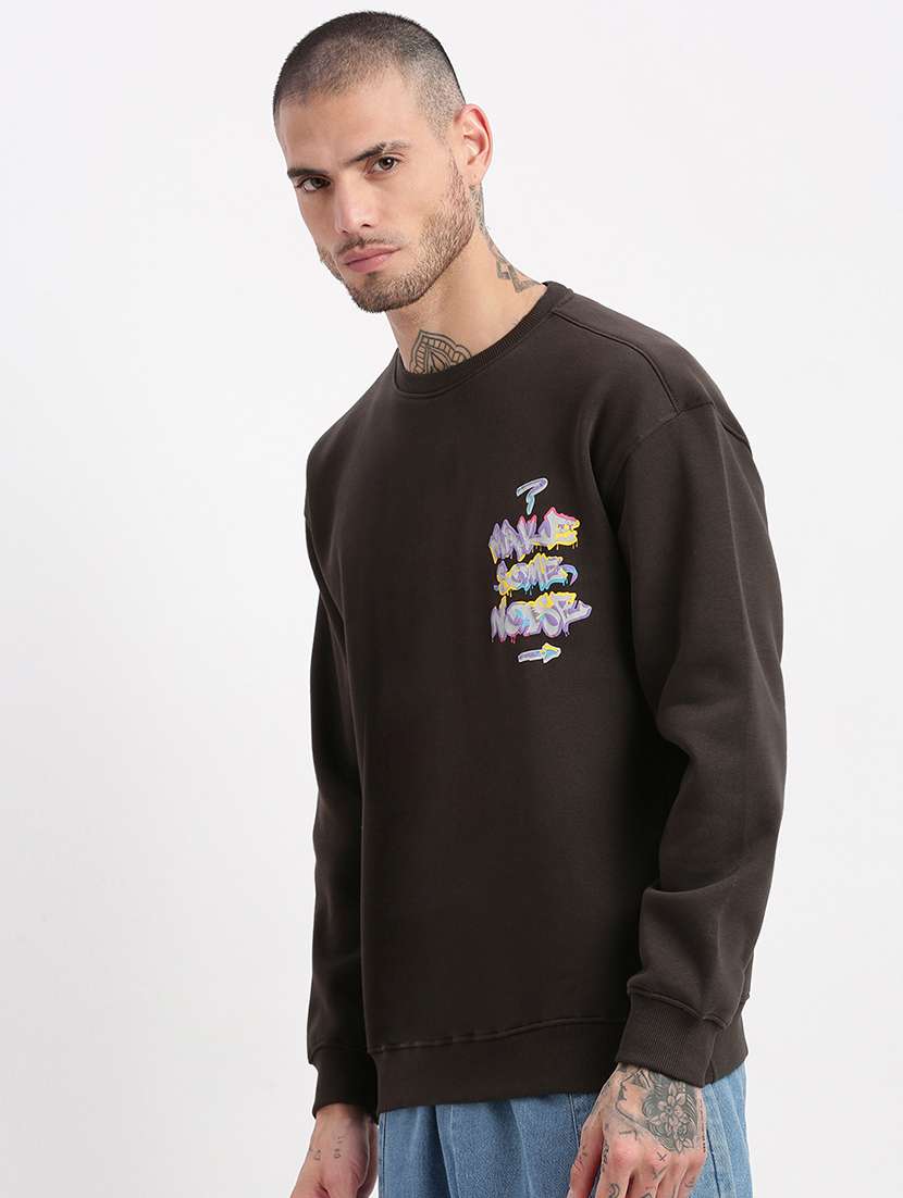men's charcoal graphic round neck pullover - 21276851 - Standard Image - 2