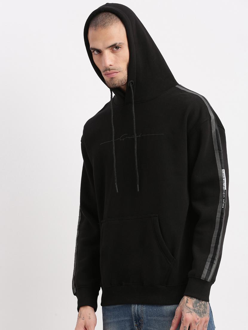 men's black solid hooded pullover - 21276855 - Standard Image - 2