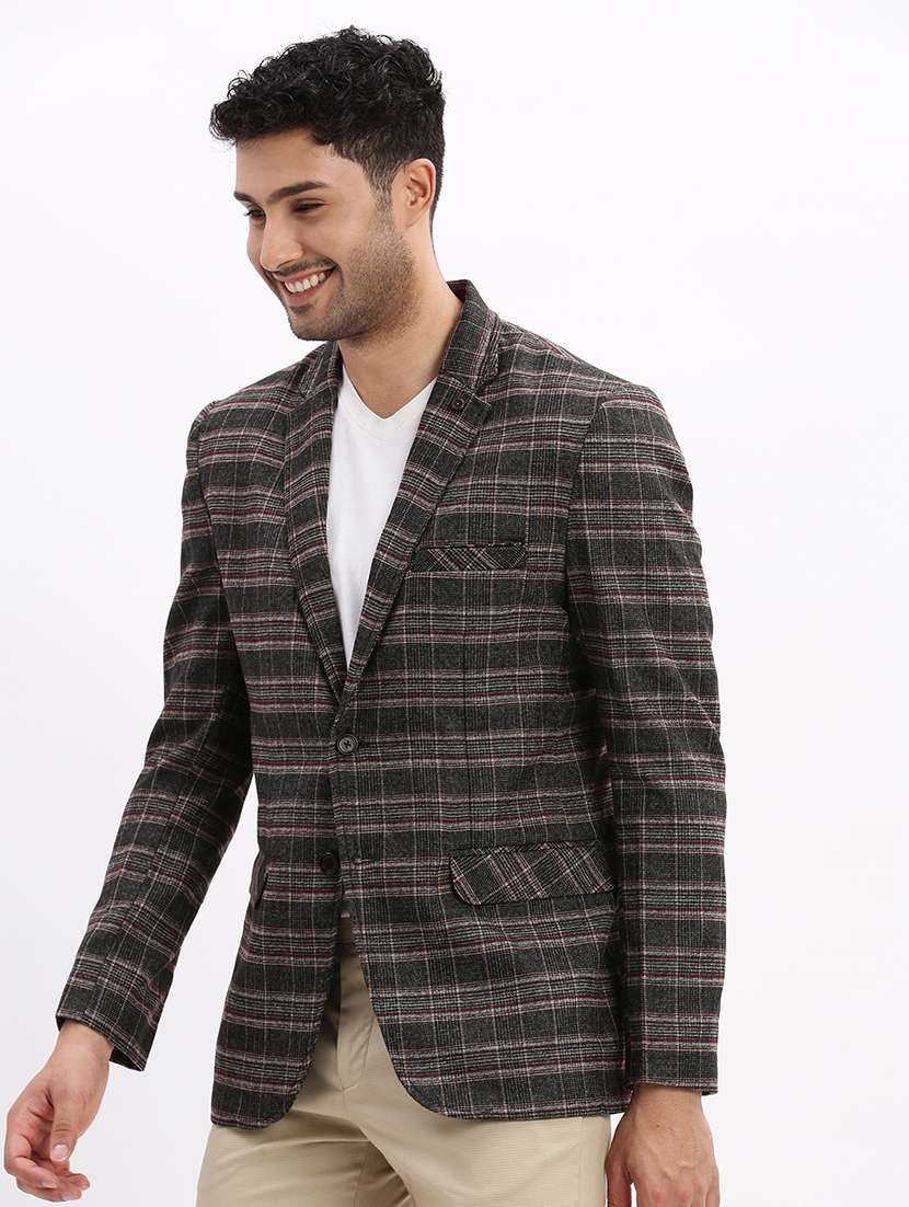men's checked notched lapel grey single breasted blazer - 21276914 -  Standard Image - 2