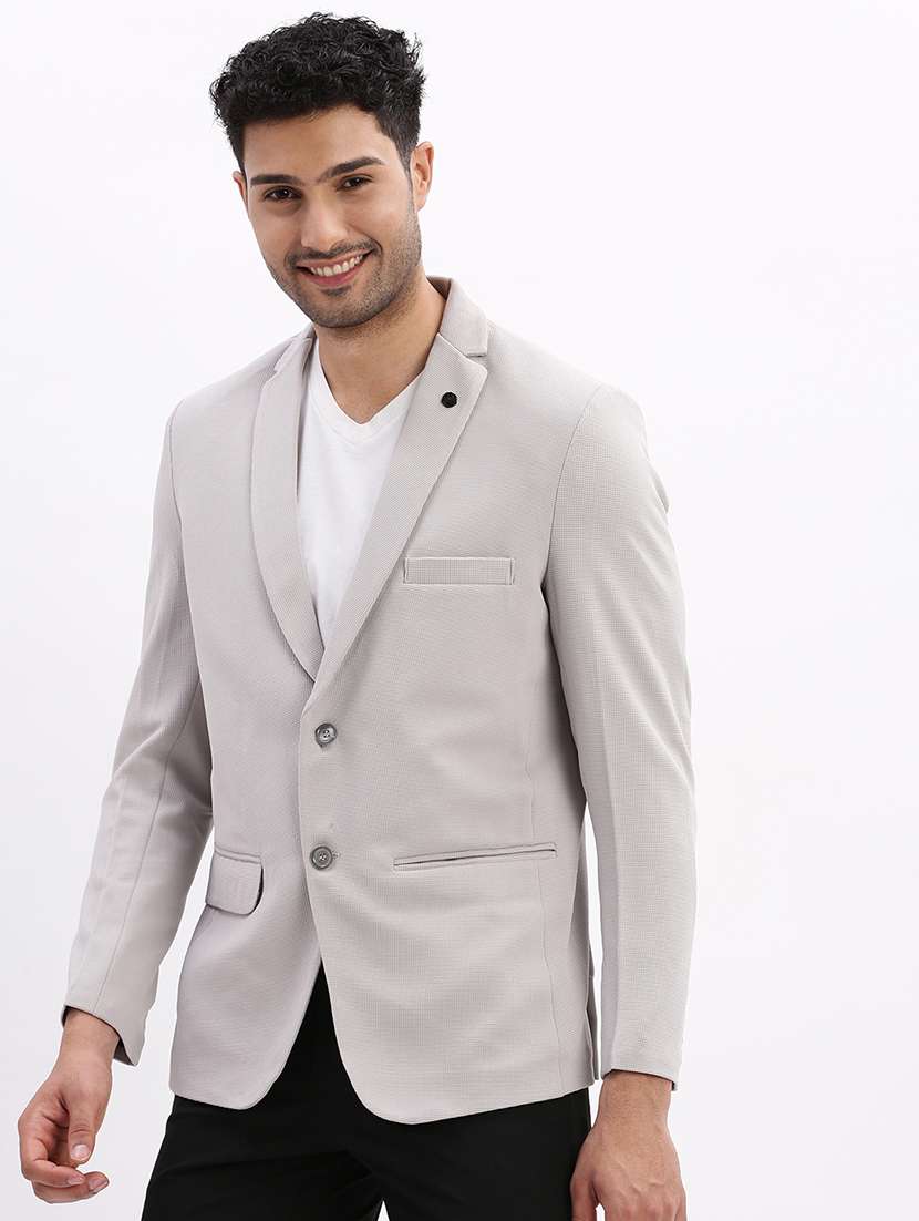 men's solid notched lapel grey single breasted blazer - 21276916 -  Standard Image - 2