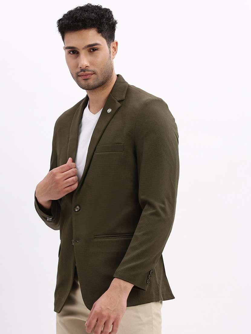 men's solid notched lapel olive single breasted blazer - 21276917 -  Standard Image - 2