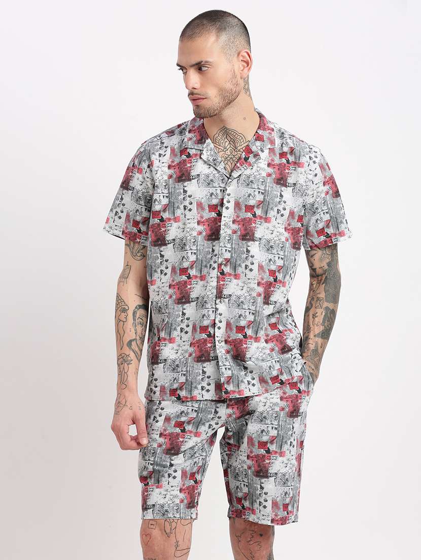 men printed cotton co-ord set