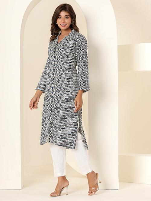 blue chevron printed straight kurta - 21277021 -  Standard Image - 0