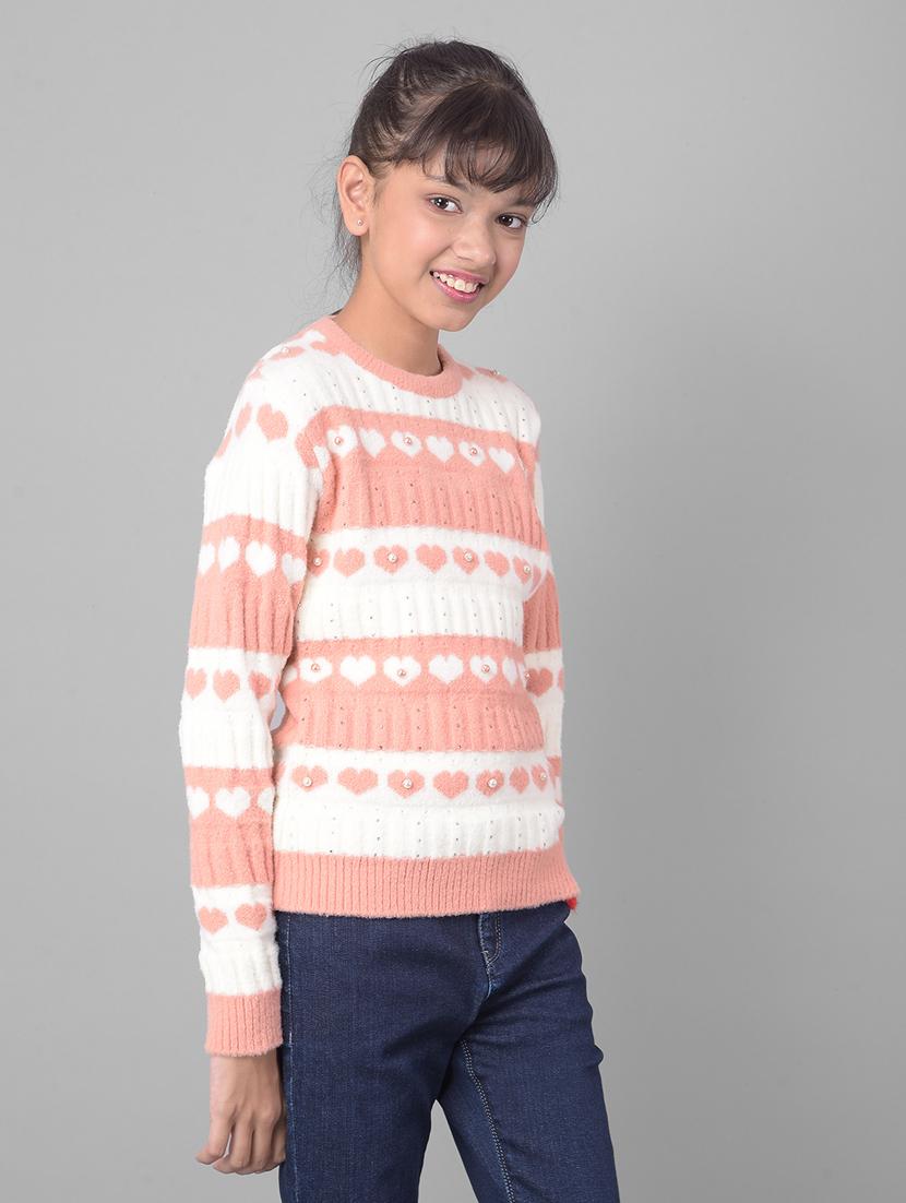 girls long sleeved self design sweater - 21277320 - Standard Image - 2