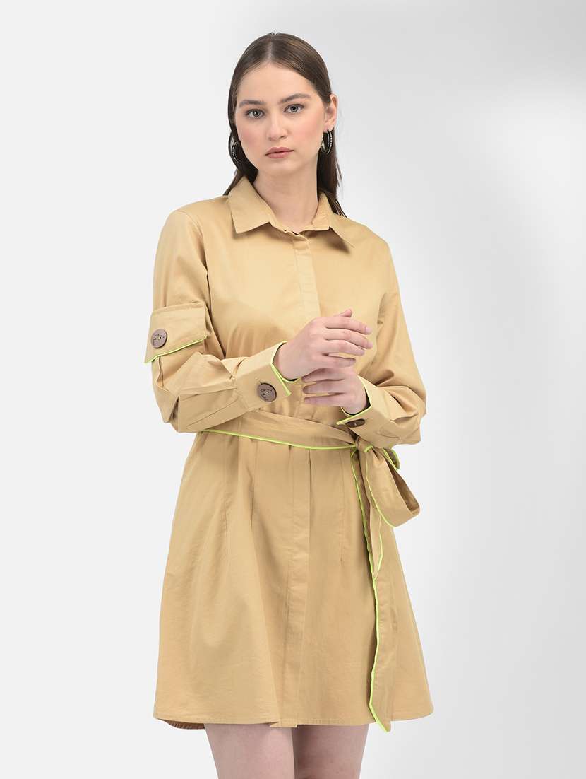 women khaki solids a-line dress