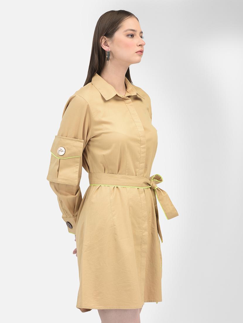 women khaki solids a-line dress - 21277332 - Standard Image - 2