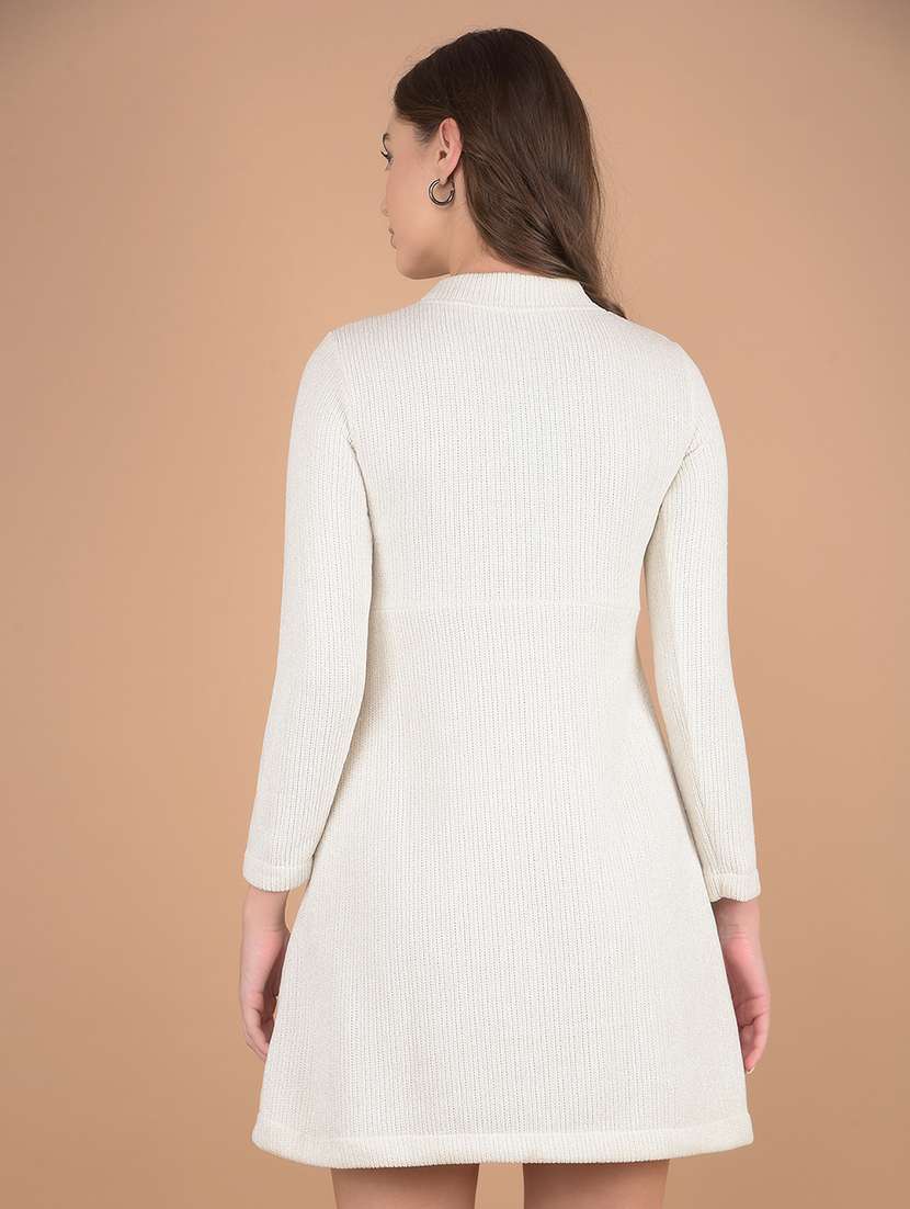 women off white high neck fit & flare dress - 21277334 -  Standard Image - 2
