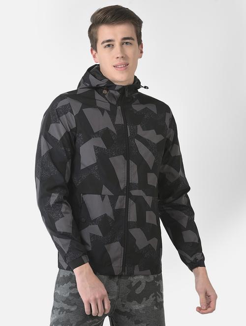 men black printed casual jacket - 21277358 - Standard Image - 0