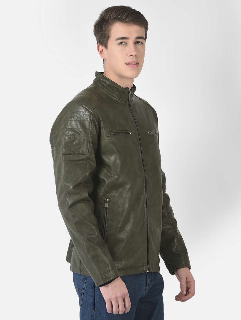 olive pu casual jacket - 21277359 - Standard Image - 2