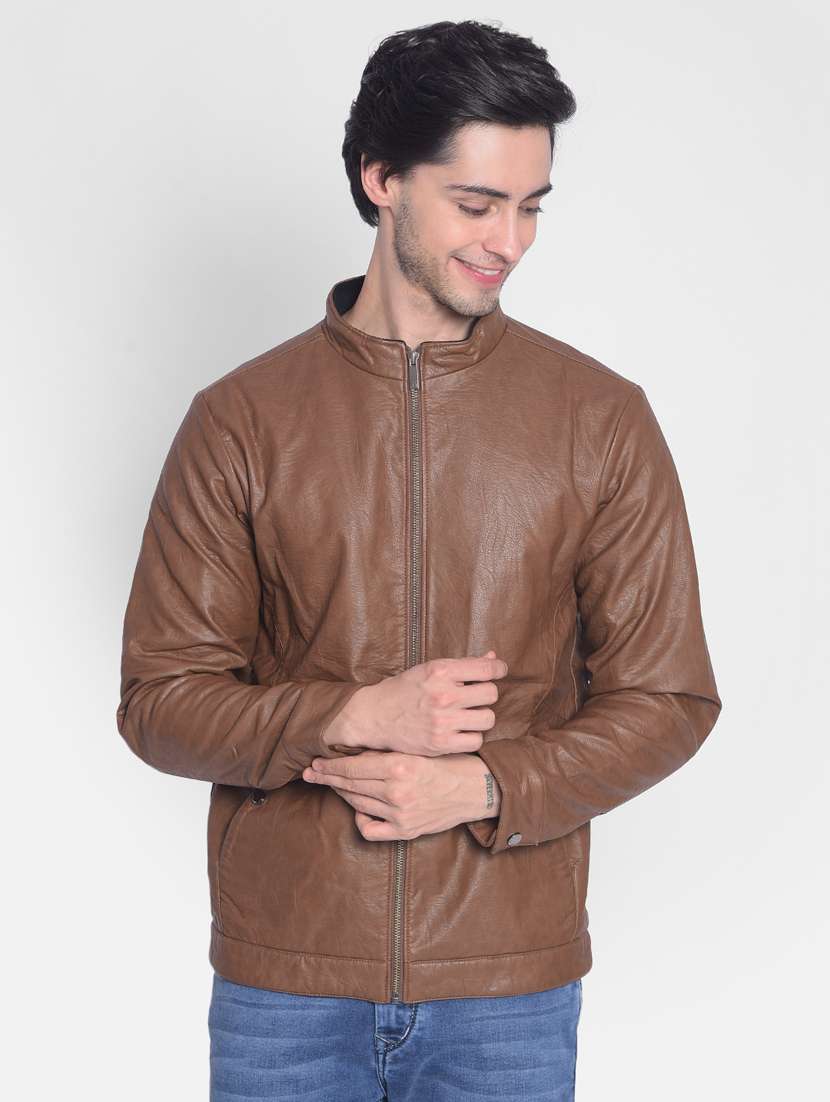 men brown solids casual jacket - 21277416 -  Zoom Image - 0