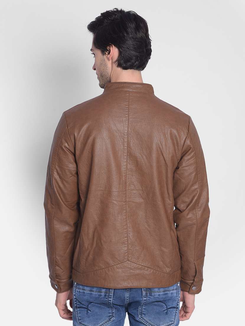men brown solids casual jacket - 21277416 - Standard Image - 2