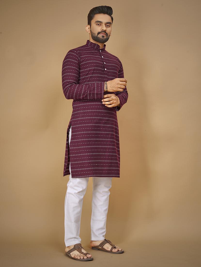 men long sleeve printed long kurta - 21277553 - Standard Image - 2