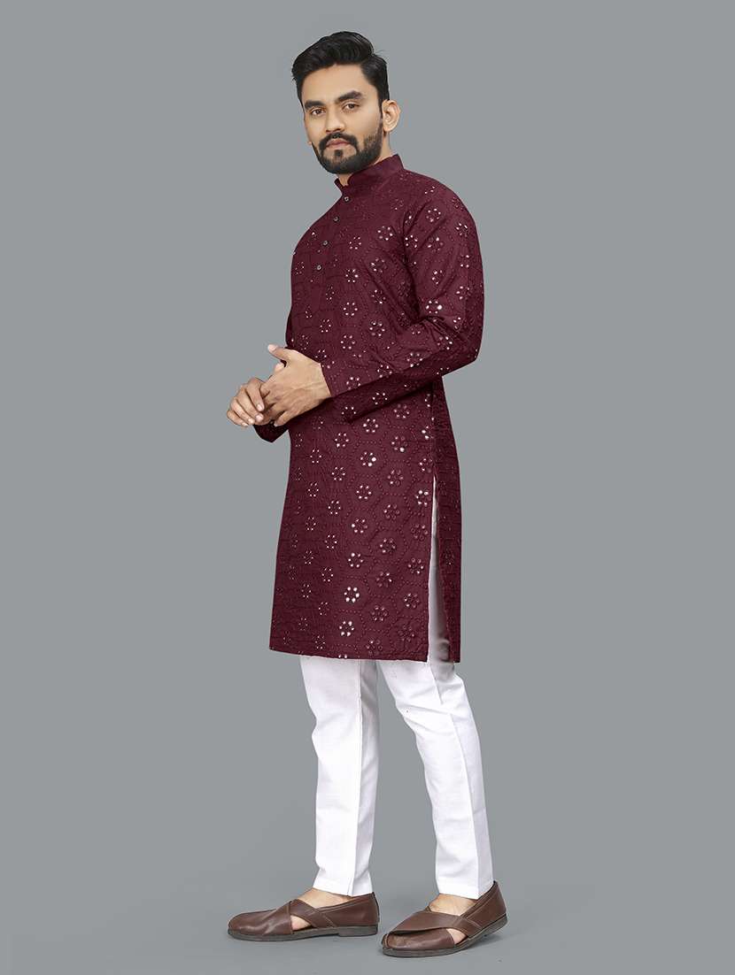 men long sleeve self-designed long kurta - 21277566 -  Standard Image - 2