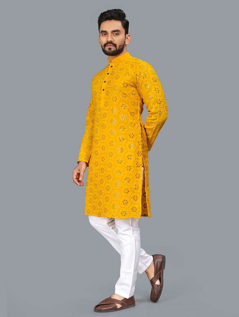 men mirror work mandarin neck long kurta - 21277567 -  Standard Image - 2