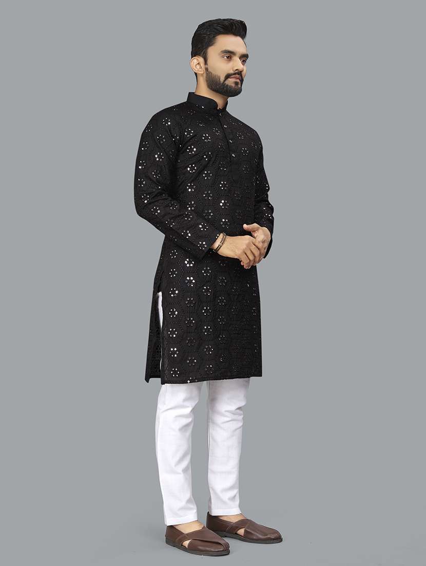 men mirror work mandarin neck long kurta - 21277568 -  Standard Image - 2