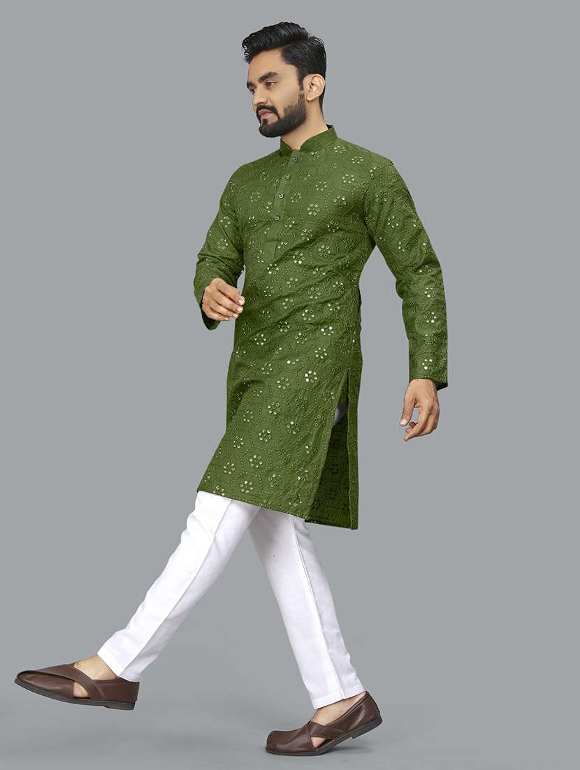 men mirror work mandarin neck long kurta - 21277571 -  Standard Image - 2