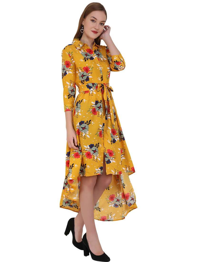 yellow crepe high low dress - 21277821 - Standard Image - 2