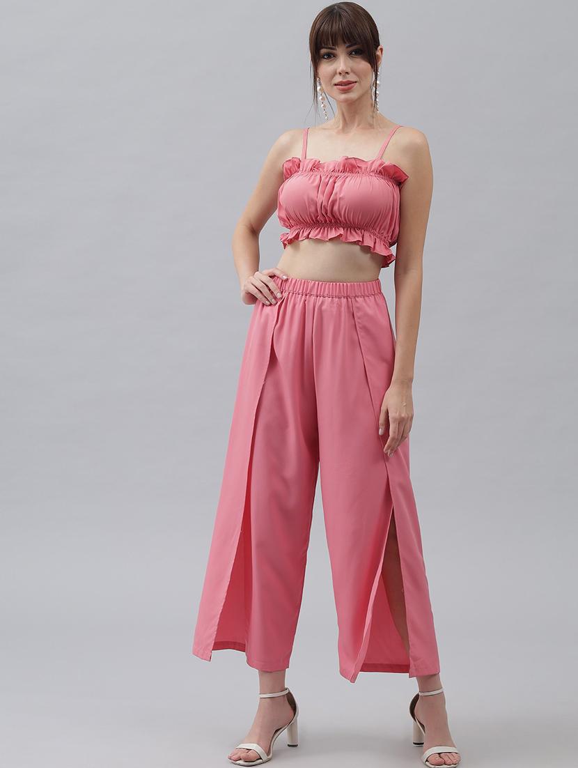 pink polyester top & trouser co-ord set - 21277872 - Standard Image - 2
