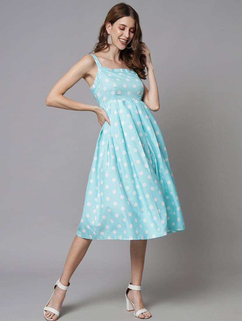 light blue polyester fit & flare dress - 21277888 - Standard Image - 2