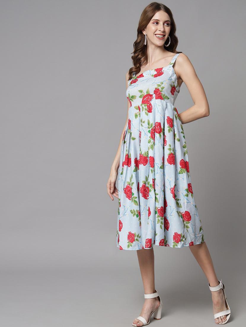 light blue polyester fit & flare dress - 21277890 - Standard Image - 2
