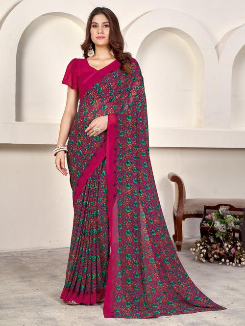 pink georgette printed saree with blouse - 21278057 -  Standard Image - 0
