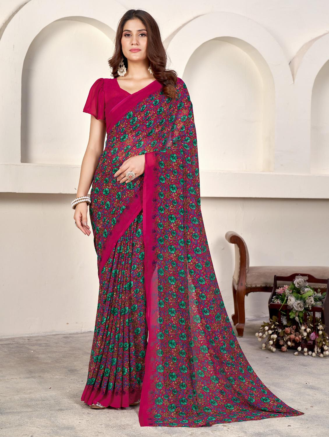 pink georgette printed saree with blouse - 21278057 -  Zoom Image - 0