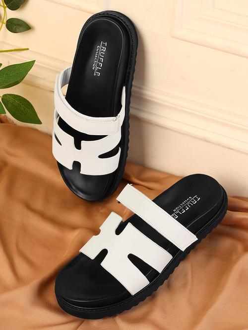 white pu slides flip flops - 21278261 - Standard Image - 0