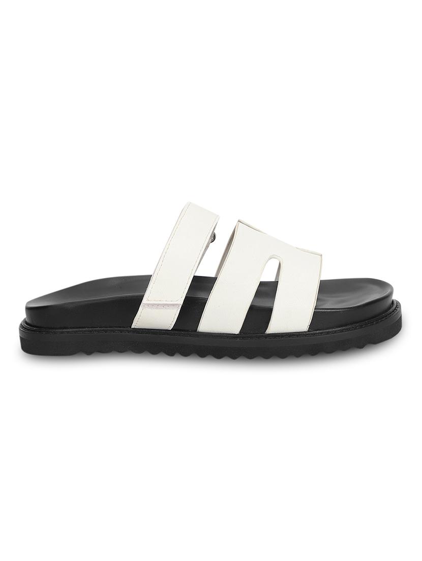 white pu slides flip flops - 21278261 - Standard Image - 2