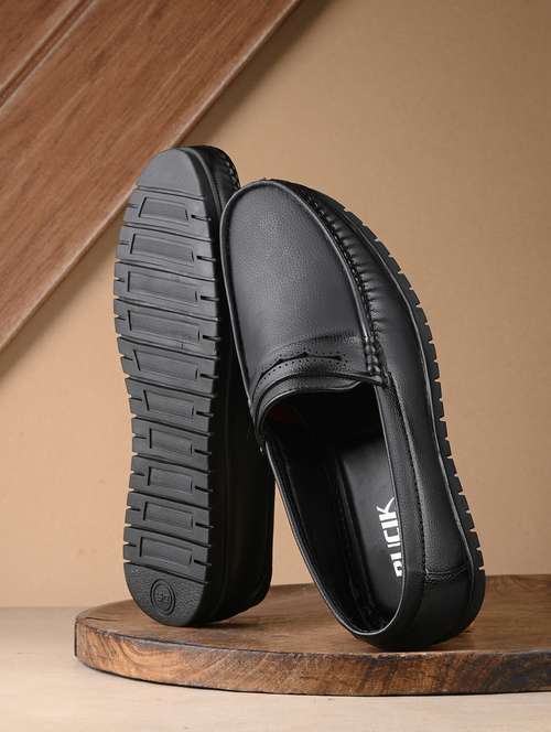 black synthetic slip on loafers - 21278695 - Standard Image - 0