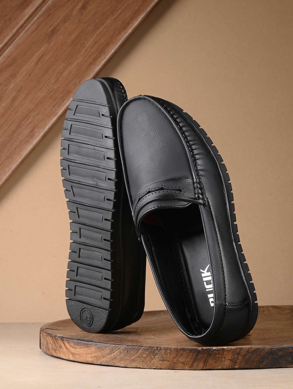black synthetic slip on loafers - 21278695 - Zoom Image - 0