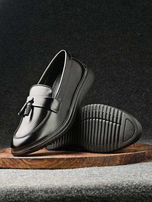 black synthetic slip on loafers - 21278710 -  Standard Image - 0