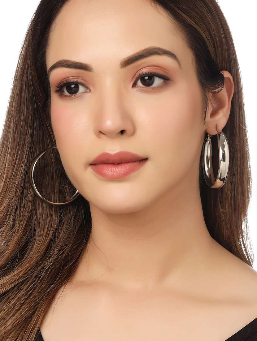 silver stainless steel hoop earrings - 21279355 -  Standard Image - 2