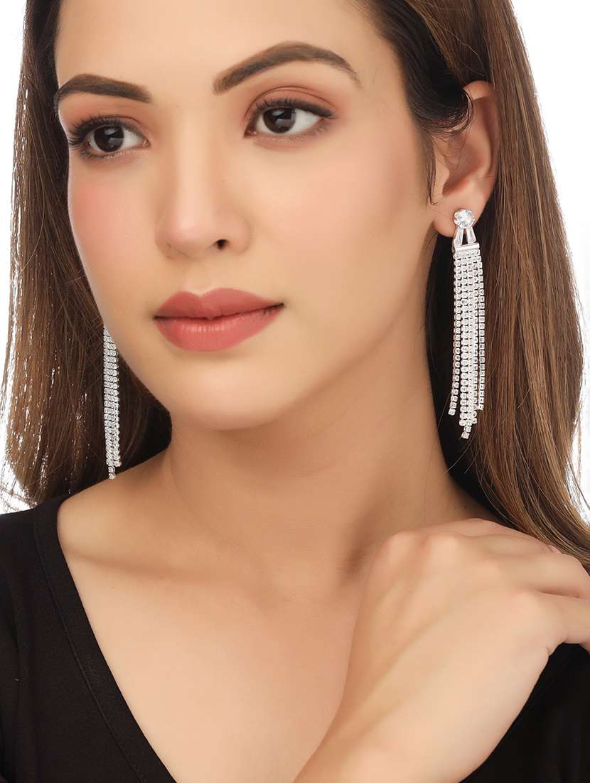 silver stainless steel drop earrings - 21279361 -  Standard Image - 2