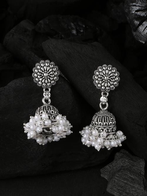 silver brass jhumka earrings - 21279367 - Standard Image - 0