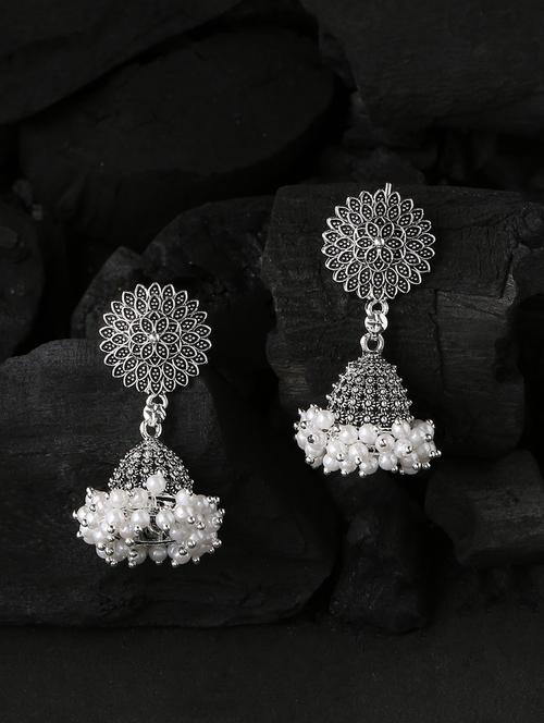 silver brass jhumka earrings - 21279375 -  Standard Image - 0