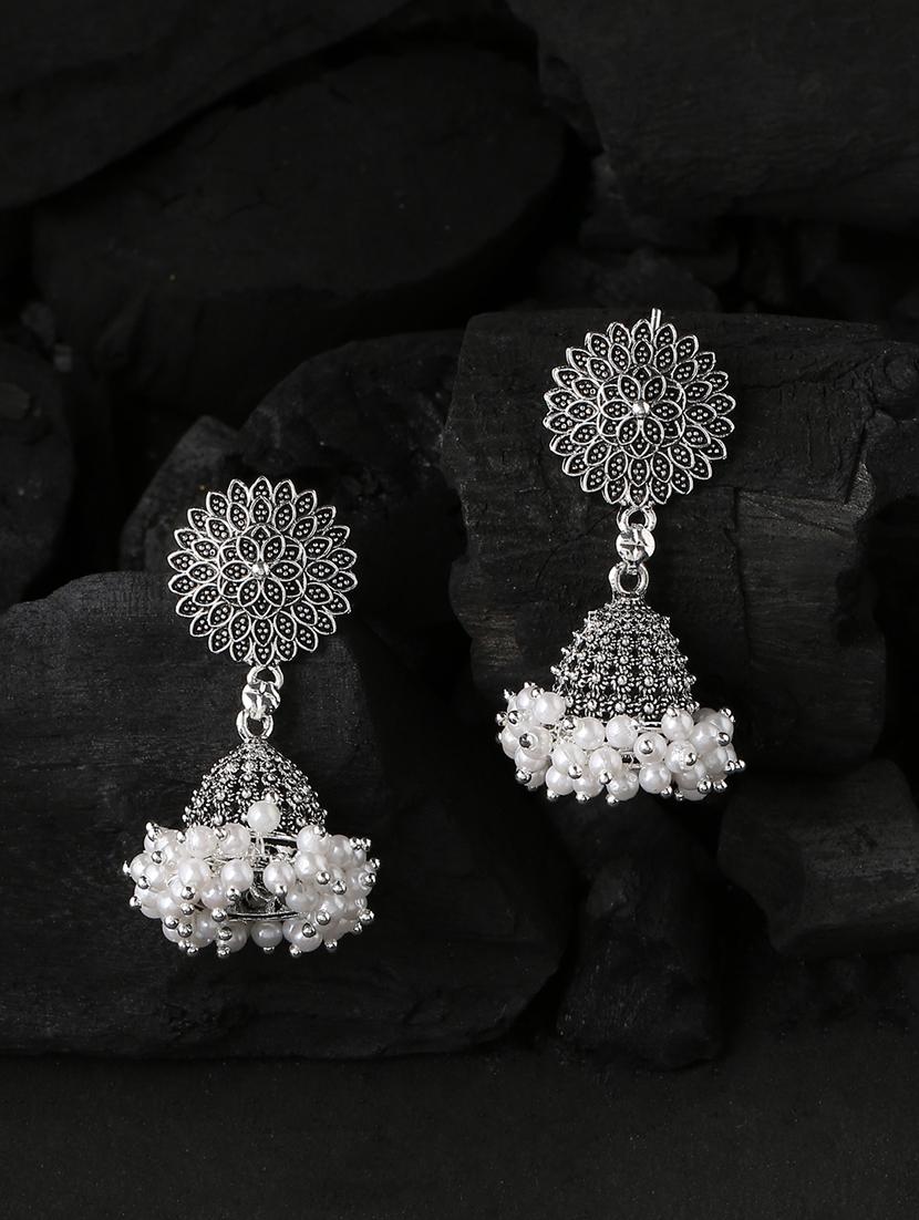 silver brass jhumka earrings - 21279375 -  Zoom Image - 0
