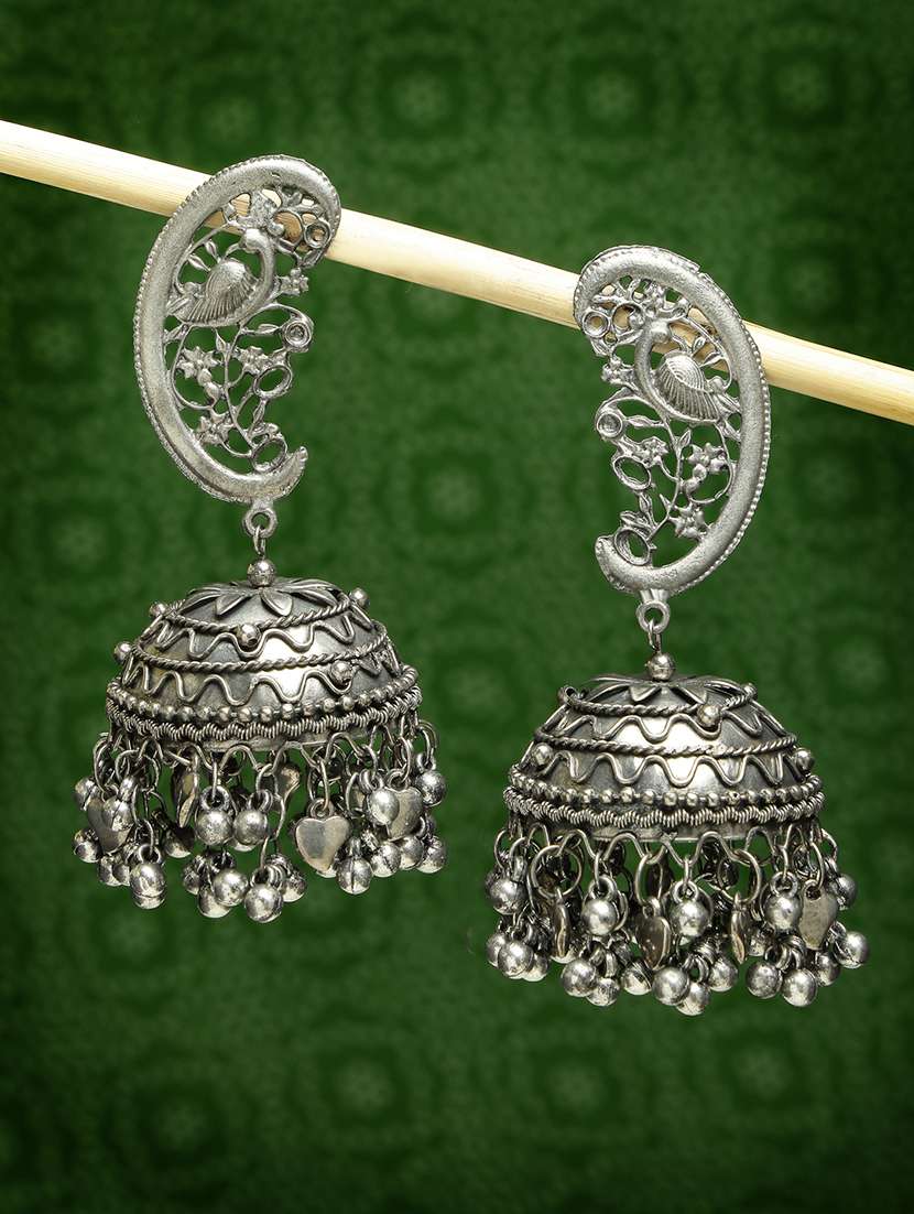 silver brass jhumka earrings
